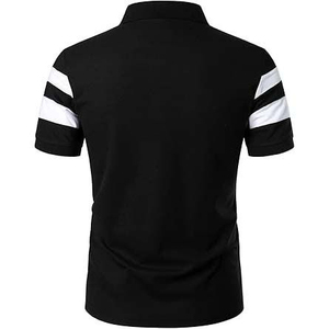 เสื้อโปโลแขนสั้นสีดำสำหรับผู้ชาย ลายทาง ตัดสี ผ้าถัก สวมใส่สบาย ทรงปกติ - Product Image 1