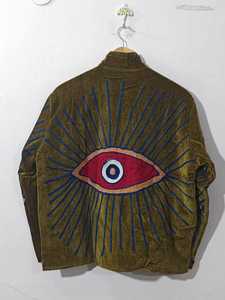 Veste en velours de coton matelassée Suzani indienne faite à la main, motif brodé à la main, col montant, unisexe, pour l'automne et l'hiver - Product Image 1