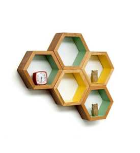 Modern Colorful Honeycomb Floating <b>Wall</b> <b>Shelves</b> Set 5 Tier Geometric Wood <b>Storage</b> Rack for Kids Room Playroom Living Room Unit - Product Image 1
