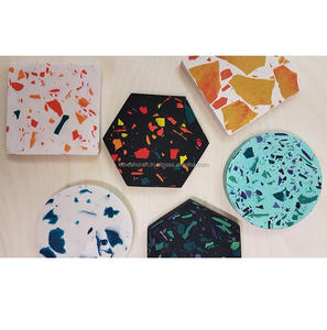 Juego de posavasos de resina de estilo estándar de terrazo con varios colores y diseño de terrazo, posavasos, posavasos de mármol - Product Image 1