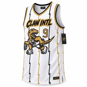 CLAW INTL Basketball Jersey Heat-Transfer Printing Unisex Tank <b>Top</b> White <b>Gold</b> Dinosaur Cartoon Design Breathable <b>Mesh</b> Teenagers - Product Image 4