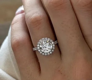 Elegant round halo <b>diamond</b> <b>ring</b> with brilliant pave band luxury engagement anniversary bridal jewelry handcrafted masterpiece - Product Image 5