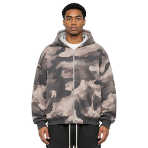 Sudadera con capucha de camuflaje personalizada con cremallera, forro polar grueso, talla grande para hombre, chaqueta de camuflaje con cremallera completa, ropa de calle vintage, proveedor OEM - Product Image 1