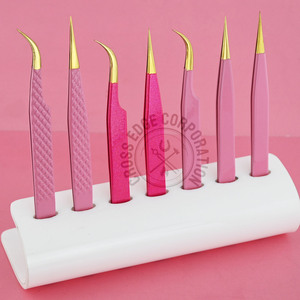 Wholesale Lash extension Tweezer Eyelash Tweezers Set Fiber Tip Volume <b>tool</b> Hot pink Tweezer With Gold Tip Stainless Steel - Product Image 1