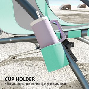 Set di 2 Sedie da Spiaggia Pieghevoli Turchesi con Schienale in Rete, Borsa per il Trasporto e Portabicchieri per Campeggio, Giardino, Sport e Picnic - Product Image 5