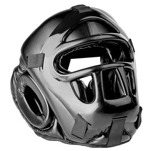 Protège-tête de boxe en cuir PU noir avec barre faciale, équipement de protection pour adultes, usage sportif unisexe - Product Image 5