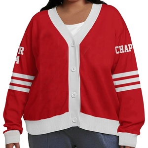 เสื้อคาร์ดิแกนไหมพรมคอวีสีดำแดงสำหรับผู้หญิงสไตล์ Preppy แขนยาว ของชมรมมหาวิทยาลัย สีดำแดง แบบ Varsity คอวี OEM - Product Image 6