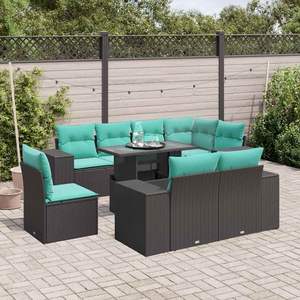 Juego de sofás de jardín de ratán sintético negro de 9 piezas con cojines, colección de muebles de patio - Product Image 1