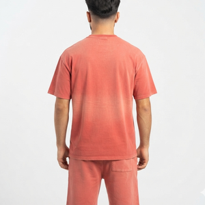 Conjunto Deportivo Rojo para Hombre, de Algodón, Estilo Desgastado, Camiseta de Cuello Redondo y Manga Corta, Corte Holgado, Pantalones Cortos, Ropa Casual de Verano con Logotipo - Product Image 6