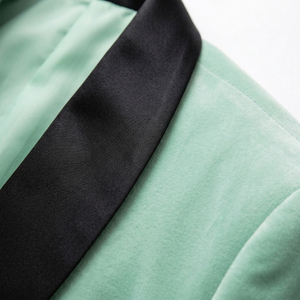 Seafoam Mint <b>Velvet</b> <b>Blazer</b> Mens Pastel Green Black Satin Shawl Collar One Button Tux Jacket - Product Image 5