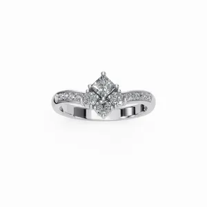 Bague de luxe Royal Brilliance en or blanc 18 carats avec diamant créé en laboratoire, 14 pierres, clarté VVS, certifiée IGI, couleur diamant blanc E - Product Image 1
