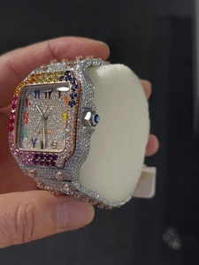Reloj de pulsera de lujo para hombre con diamantes de moissanita, esfera de cristal, correa de acero inoxidable y diseño cuadrado. - Product Image 3