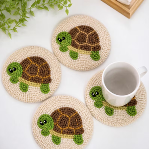 4pcs Eco-Friendly Luxury Customizable Punch <b>Needle</b> Turtle Coasters Handmade Seed <b>Bead</b> Cotton Drink Mats for Coffee Table Whimsy - Product Image 1