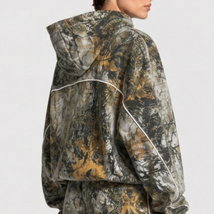 Sudadera con Capucha Extra Grande para Mujer, Diseño de Camuflaje con Líneas en Contraste, Felpa de Algodón Premium, Sudadera Informal Personalizada - Product Image 2
