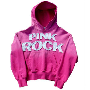 Sweat-shirt à capuche vintage rose en chenille, en coton épais, coupe oversize, style streetwear décontracté, broderie personnalisée - Product Image 1