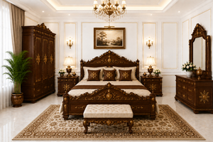 Colección de Muebles de Dormitorio Hechos a Mano a Medida, Cama King Size Más Vendida con Mesitas de Noche, Juego de Dormitorio de Diseño Antiguo - Product Image 5