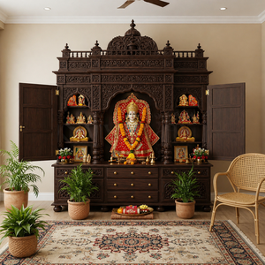Big Size Premium Hand Carved Teak <b>Mandir</b> Unit DST Exports Traditional/Modern Style Lightweight Durable Home Furniture Brown UK - Product Image 5