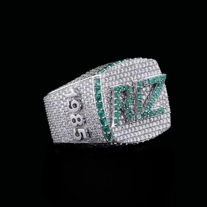 Luxury Moissanite Custom <b>Initial</b> <b>Ring</b> 925 Silver Green Letter Design Iced Out Hip Hop Statement Jewelry Gift for Men Women Elite - Product Image 2