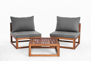 Ensemble de meubles de jardin modernes en bois d'acacia avec chaises à coussins et table basse à lattes pour l'extérieur - Product Image 1