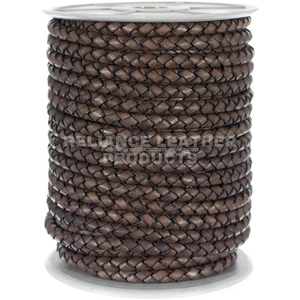 Cordón de Cuero Trenzado de 4mm, Calidad de Exportación, Color Negro Antiguo Brillante, Color Marrón Oscuro Brillante, Cuerda Redonda de Cuero Vacuno - Product Image 2