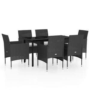 Set da pranzo Patio nero 7 pezzi con cuscini per mobili da esterno - Product Image 2
