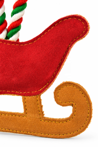 Jouet à mâcher pour chien de Noël de haute qualité, traîneau du Père Noël en daim rouge avec patins marron et poignée en corde festive pour le jeu des animaux de compagnie pendant les fêtes - Product Image 2