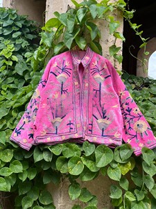 Luxurious Handcrafted Hot Pink Velvet <b>Jacket</b> for Women Ethnic Winter Wear Open Front Premium Velvet Blazer Coat - Product Image 2
