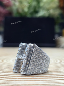 Personalize Silver Letter H Moissanite Cocktail <b>Ring</b> VVS Baguette Cut Unisex Wedding Statement Jewelry - Product Image 2