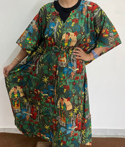 Vestido Kaftán de Algodón Estampado Floral para Mujer, Corte Holgado y Estilo Veraniego - Product Image 1