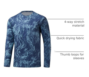 เสื้อแรชการ์ดแขนยาวสำหรับผู้ชาย ระบายอากาศได้ดี พิมพ์ลายด้วยความร้อน แห้งเร็ว ผลิตจากโพลีเอสเตอร์ เหมาะสำหรับกิจกรรมกลางแจ้ง ลายคลื่นสีน้ำเงิน - Product Image 3