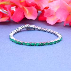 May Birthstone Emerald 3x5mm Oval <b>Charm</b> <b>Bangle</b> 925 Sterling Silver Handmade Dainty Vintage Luxury Gemstone Jewelry - Product Image 6
