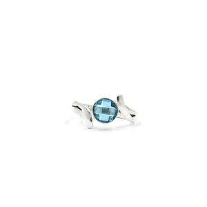 Blue Topaz <b>Statement</b> <b>Ring</b> for Women 8mm Round Cut Brass Silver Plated <b>Ring</b> Minimalist Boho Handmade Jewelry - Product Image 4