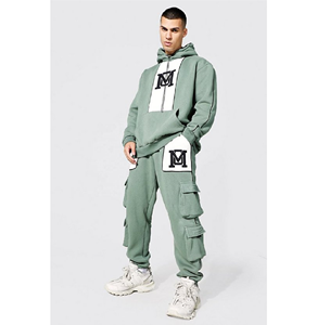 Pantalones Cargo de diseñador de marca personalizada para hombre, chándal con capucha y bolsillo de canguro, jersey de 2 piezas, trajes para el sudor - Product Image 2