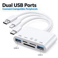 Lecteur de cartes USB C 5 en 1, adaptateur hub OTG SD TF avec double port pour téléphone, tablette, ordinateur portable, appareil photo, transfert de fichiers photo