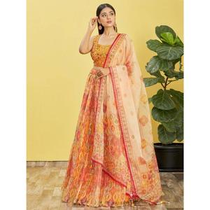 Lehenga choli กระจกสีเหลืองหรูหรา - Product Image 5