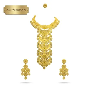 24K Gold Plated African Floral <b>Statement</b> <b>Necklace</b> Set for Women Fashion <b>Necklace</b> - Product Image 2