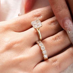 Custom 3.5 Carat Lab Created Diamond <b>Gold</b> <b>Ring</b> Boutique Style Cushion Solitaire Handcrafted French Pave Statement Wedding <b>set</b> - Product Image 1