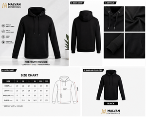 Sweat-shirt à capuche noir pour homme de qualité supérieure, coupe classique, en molleton de coton, pull décontracté avec poche avant, idéal pour l'automne - Product Image 6