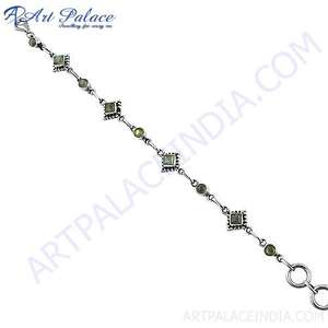 Pulseras de moda de plata vintage Brazaletes elegantes de diseño simple con piedras preciosas - Product Image 1