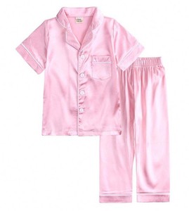 Ensemble de pyjama rouge à manches courtes pour filles, couleur unie, vêtements de nuit d'été, en Polyester doux, longueur normale, pour enfants de 3 à 14 ans - Product Image 6