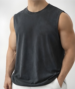 Débardeur de sport sans manches en molleton bouclette pour homme, coupe oversize et carrée, bords bruts, style streetwear et fitness, marque privée OEM, fournisseur - Product Image 4