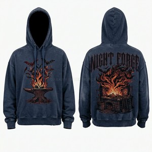 Sweat à capuche homme personnalisé délavé à l'acide, coupe oversize, style streetwear vintage, en coton épais, imprimé gothique esthétique sombre, fabricant - Product Image 3