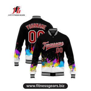 เสื้อแจ็คเก็ตวาร์ซิตี้แบบกำหนดเองสำหรับผู้ชาย สีดำเหลือง พิมพ์ลายแบบซับลิเมชั่น สวมใส่สบายในฤดูใบไม้ร่วง ผลิตจากโพลีเอสเตอร์ระบายอากาศได้ดี - Product Image 6