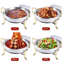 Chauffe-Plats Professionnel Rond en Acier Inoxydable 201 de 9L pour Buffet d'Hôtel, Alimenté au Gaz, avec Maintien au Chaud de 6 à 8 Heures