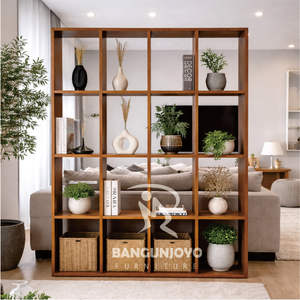 Étagère de séparation multifonctionnelle en bois de teck, style moderne et minimaliste, facile à installer, pour le salon et l'appartement - Product Image 1