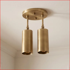 Modern Brass Flush Mount <b>Ceiling</b> <b>Light</b>, Dual Cylindrical <b>Shades</b>, Low Profile <b>Light</b> Fixture - Product Image 1