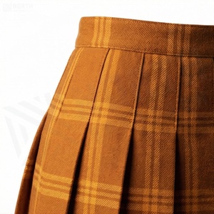 Jupe plissée courte pour femme, motif écossais, en coton et fibre de bambou, style automne, taille normale, tissu tissé, design confortable - Product Image 5