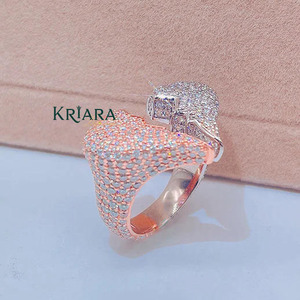 Anillo de cóctel de plata 925 con oro rosa, moissanita de corazón roto, corte brillante redondo, engaste pavé, joyería de lujo para mujer, anillo de fiesta - Product Image 4