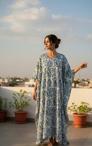 Kaftan en coton imprimé à la main pour femme, robe de plage bohème d'été, kaftan indien fait main - Product Image 2