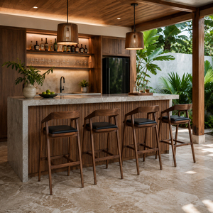 Taburete de Bar Moderno Vito de Teca Sólida Premium al por Mayor con Brazos y Asiento Tapizado Oscar para Restaurante, Cafetería, Hotel, Mostrador - Product Image 6